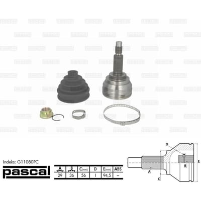 Homokineet reparatie set, aandrijfas PASCAL G11080PC