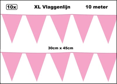 100 meter XL Vlaggenlijn licht roze 30cm x 45cm - 10x vlaggenlijn licht roze 10 meter - Giga vlaglijn themafeest party festival