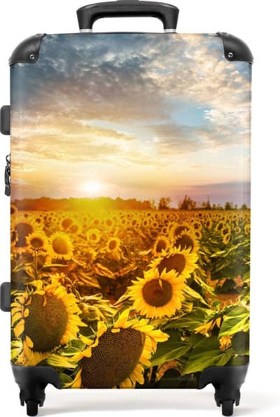 NoBoringSuitcases.com - Koffer zonnebloemen - Grote reiskoffer met 4 wielen XL - Trolley op wieltjes 72 liter - Rolkoffer groot - Ruimbagage valies 20kg - Valiezen voor volwassenen - Bagagekoffer medium - Luggage suitcase - Hardcase lichtgewicht