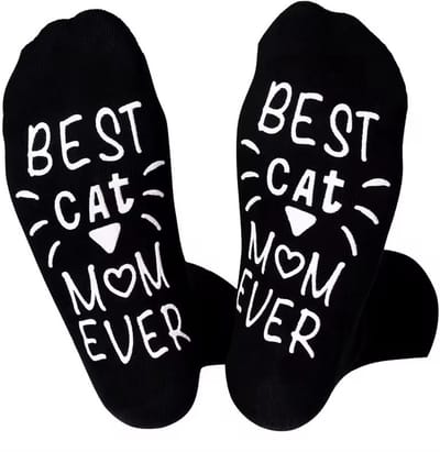SilverAndCoco - Katten Sokken / Gekke Vrolijke Foute Kleding / Leuke Grappige Happy Dikke Socks / Huissokken Verjaardag Geschenk accessoires Sok Outfit Katoen / Vrouwen Sinterklaas Schoen Kerst cadeau met Tekst - Kat / Cats / Cat Mom