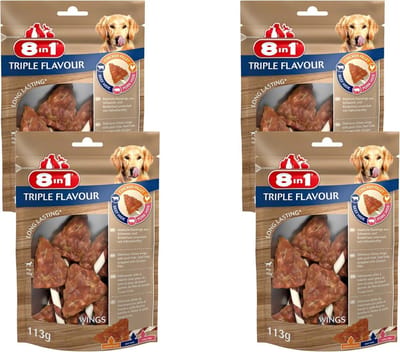 8in1 Delights Wings Triple Flavour - Hondensnacks - 4 x Kip Varken Rund 113 g 6 stuks