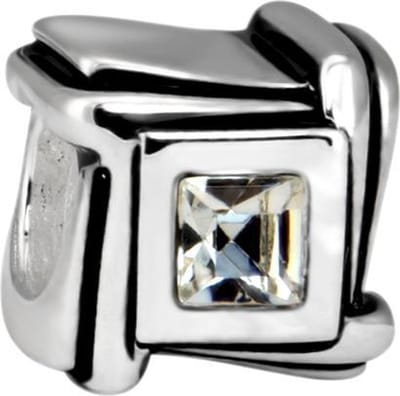 Quiges - 925 - Zilveren - Bedels -Sterling zilver - Beads - Zirkonia Vierkant Kraal Charm - Geschikt – voor - alle bekende merken - Armband Z182