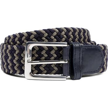 Suitable Geweven Riem Donkerblauw (navy) Taupe - Maat 85 - Dames en Heren - Elastisch gevlochten stretch riem - 3,5cm breed - Riem gevlochten