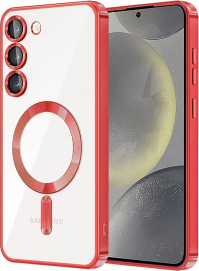 Hoesje geschikt voor Samsung Galaxy S23 Plus - Techsuit Luxury Crystal Back Cover - Geschikt voor MagSafe - Transparant/Rood