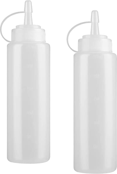 Famanu – Knijpfles set van 2, 240 ml, voedselveilige sausdispensers met puntdop