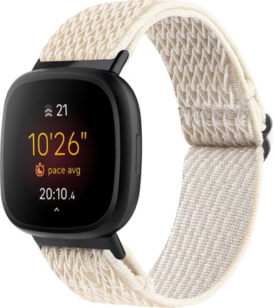 By Qubix - Compatible Fitbit bandje - geschikt voor Fitbit Versa 3/4 & Sense 1/2 Nylon loop bandje - Beige Smartwatchbandje bandje Armband Polsband Strap Band Watchband