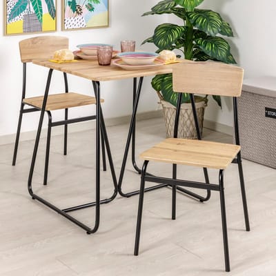 Moderne Eetkamerstoelen Set van 4 – Zwart Eikenlook Design – Lichtgewicht MDF & Staal – 35 x 46 x 81 cm