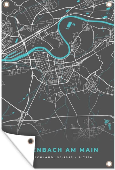 Muurdecoratie Duitsland – Blauw – Offenbach am Main – Stadskaart – Kaart – Plattegrond - 120x180 cm - Tuinposter - Tuindoek