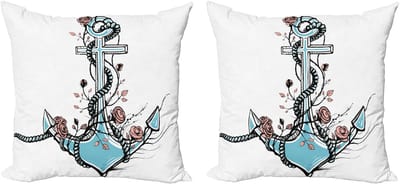 ABAKUHAUS Anker Decoratieve Kussenhoes, Set van 2, Romantisch Ankerontwerp, 40x40 cm, Lichtblauw