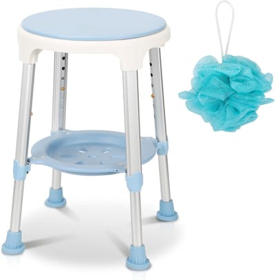 Douchekruk - Badkruk draaibaar - Veilig douchen - 360 graden draaibaar - 42-54 cm hoogte - Wit blauw