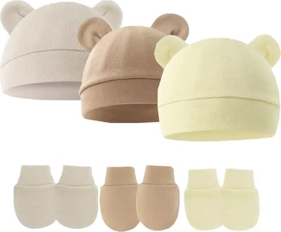 Joyful Parenting Baby Beren Mutsjes en Handschoenen - Set van 3 - 0-3 Maanden - Newborn - Babymutsje - Wantjes - Kraamcadeau