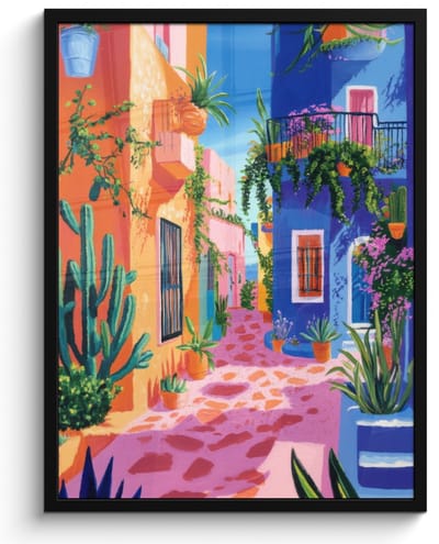 Poster in lijst - Fotolijst 50x70 cm - Posters - Geel - Blauw - Oranje - Huis - Posterlijst zwart - Decoratie - Wanddecoratie woonkamer - Muurdecoratie slaapkamer