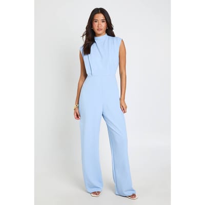 boohoo Dames Jumpsuit Met Geplooide Details En Gestructureerde Pasvorm | Lichtblauw | Maat: 42