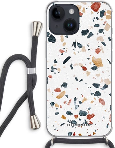 Case Company® - Hoesje met koord geschikt voor iPhone 14 hoesje met Koord - Terrazzo N°4 - Telefoonhoesje met Zwart Koord - Bescherming aan alle Kanten en Over de Schermrand