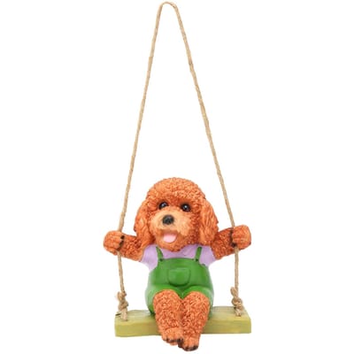 Animal Balançoire Suspendu Ours en Peluche Chien Dessin Animé Décoration de Jardin Pendentif Style Résine Statue ArtisanatMarron beige
