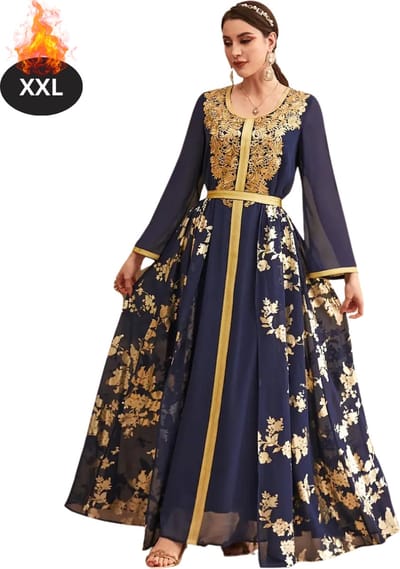 Bovista Islamitische Kleding - Djellaba Dames - Moslim Kleding - Arabisch Dames Kaftan - Alhamdulillah - XXL - Blauw