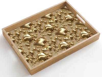 Dienblad hout 50x35 cm - Schootdienblad - Druppels - Organisch - Goud - Borrelplank rechthoek - Plateau dienbladen