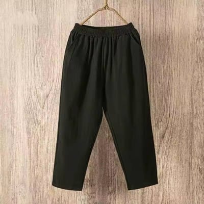 Dames zomer casual losse harem elastische taille katoenen linnen broek negende broek 3XL