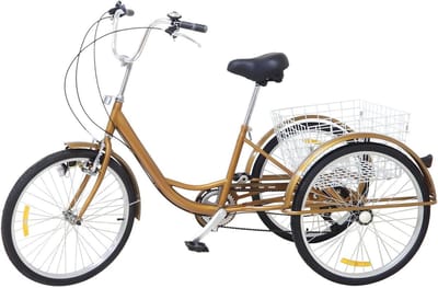 Driewieler voor volwassenen - Stabiliteit fiets - Comfortabel cruisen - 6 versnellingen - 24 inch - Goud