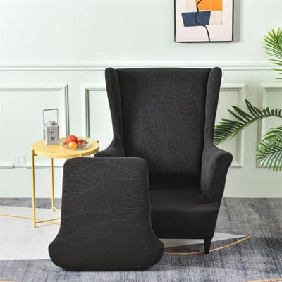 Elastische Wing Chair Cover Stretch Bladeren Jacquard Fauteuilhoezen Effen Kleur Enkele Bank Slipcovers met Kussenhoes Woondecoratie