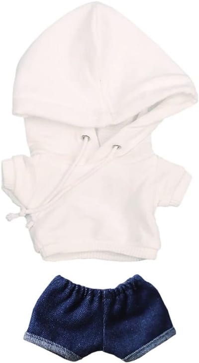 Kleding voor 15cm Pluche Poppen - Jeans Hoodie Outfit (Donkerblauw Wit)