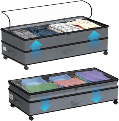 Onderbedcommode 2 stuks - Opbergboxen wielen - Ruimte Organiseren - 360 graden wielen - 70 liter inhoud - Grijs