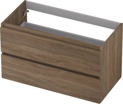 INK wastafelonderkast 2 laden greeploos met houten keerlijst 90x45x52cm, zuiver eiken