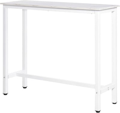 Bartafel Keuken - Hoge tafel - Werkplek Inrichten - Marmerlook Plateau - 120 x 40 x 100 cm - Wit
