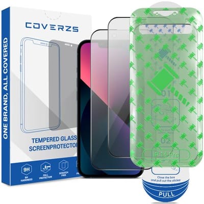 Coverzs Tempered Glass Privacy Screenprotector met frame (2-pack) geschikt voor iPhone 13 Pro – Privacy Glas – Beschermfolie met Montageframe – Premium Schermbescherming