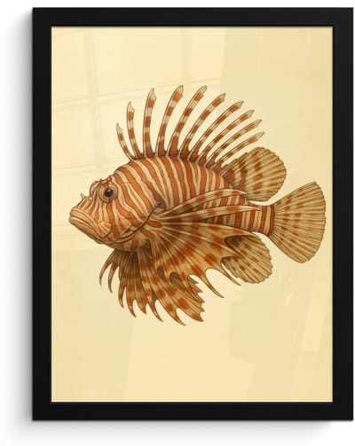 Poster in lijst - Fotolijst 30x40 cm - Posters - Strepen - Vis - Rond - Stekels - Posterlijst zwart - Decoratie - Wanddecoratie woonkamer - Muurdecoratie slaapkamer