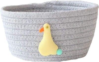 Kleine Woven Opbergmand van Katoen, Multifunctionele Decoratieve Mand voor Speelgoed, Kantoor en Thuis, Grijs en Handgeweven Design