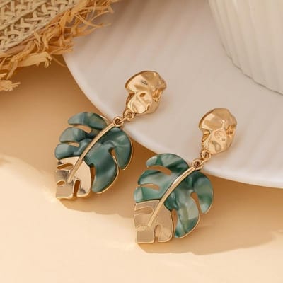 Boucles d'Oreilles Pendantes Élégantes Feuille Verte Creuse Style Ethnique Métal Doré Boucles d'Oreilles Statement Pour Femmes Bijoux Cadeaux gray