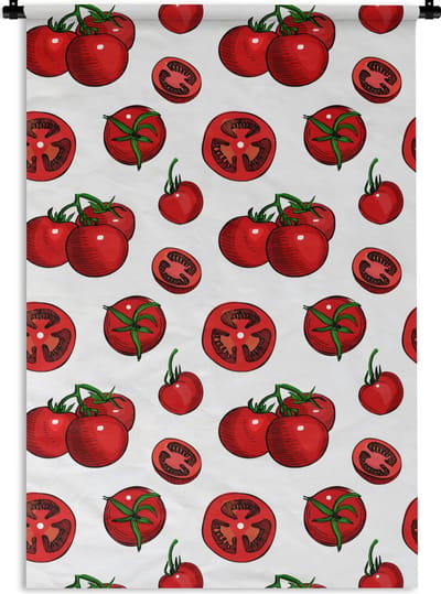 Wandkleed - Wanddoek - Rood - Patronen - Tomaten - 120x180 cm - Wandtapijt