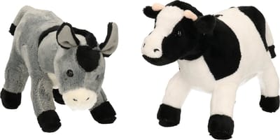 Cornelissen Pluche knuffel boerderijdieren set - Koe en Ezel - 20 cm - Zachte kinder knuffels