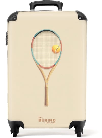 NoBoringSuitcases.com® - Kinderkoffer - Kindertrolley jongen en meisje - Een tennisracket in beige tinten - Handbagage koffer lichtgewicht - Reiskoffer trolley kinderen - Rolkoffer met wieltjes - Past binnen 55x40x20 en 55x35x25