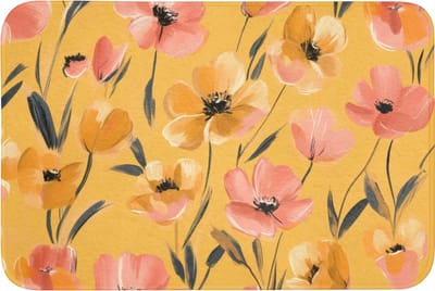 Badmat 90x60 cm - Antislip - Bloemen - Geschilderd - Geel - Badmatten voor badkamer - Badkamermat - Douchemat - Badkamer mat