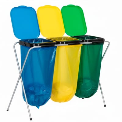 Springos Vuilniszakkenhouder - Frame voor Afvalzakken - Standaard - 2 delen - Geel/Groen/Blauw - 30 Kg