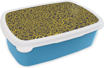 Broodtrommel Blauw - Lunchbox - Brooddoos - Krul - Art nouveau - Patronen - 18x12x6 cm - Kinderen - Jongen