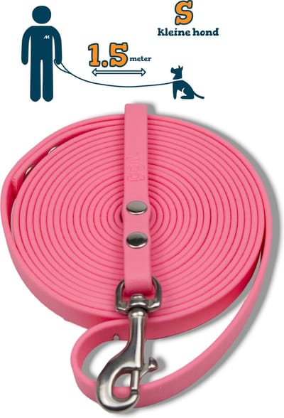 Miqdi hondenriem - BioThane ® - pastel roze - 1.5 meter lang - 9 mm breed - XS/S - kleine hond