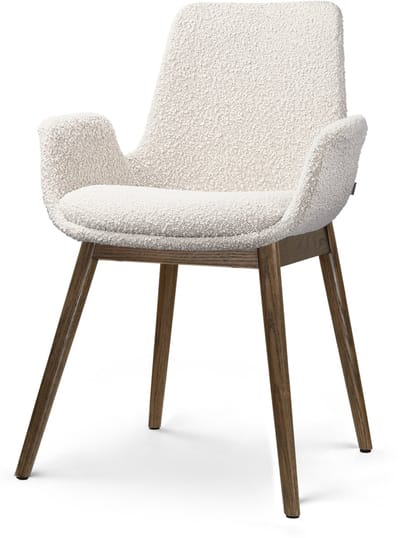 Nolon Nio-Eef Eetkamerstoel bouclé beige - walnoot houten onderstel - scandinavisch - armstoel - stoffen comfortabel