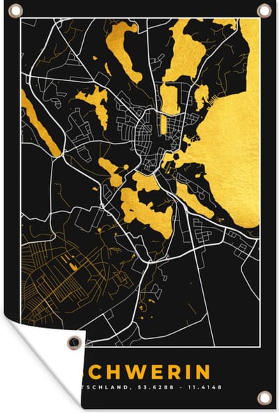 Muurdecoratie Schwerin - Stadskaart - Plattegrond - Kaart - Duitsland - Goud - 120x180 cm - Tuinposter - Tuindoek