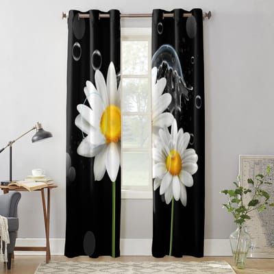 Slaapkamer Keukengordijn Witte Madeliefjesbloem Waterdruppels Raamgordijnen Gordijnen voor Woonkamer Decoratieve Items 135W x 60H(cm) x1 white