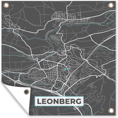 Tuin poster Leonberg – Stadskaart – Blauw – Plattegrond – Stadskaart – Kaart - Duitsland - 200x200 cm - Tuindoek