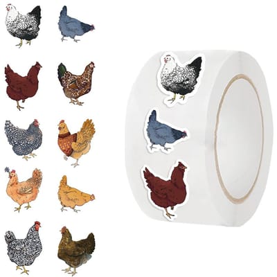 500 Stuks Kippen Hennen Dieren Rol Stickers Voor Waterflessen Laptop Koelkast Bagage Computer Cartoon Grappige Sticker white