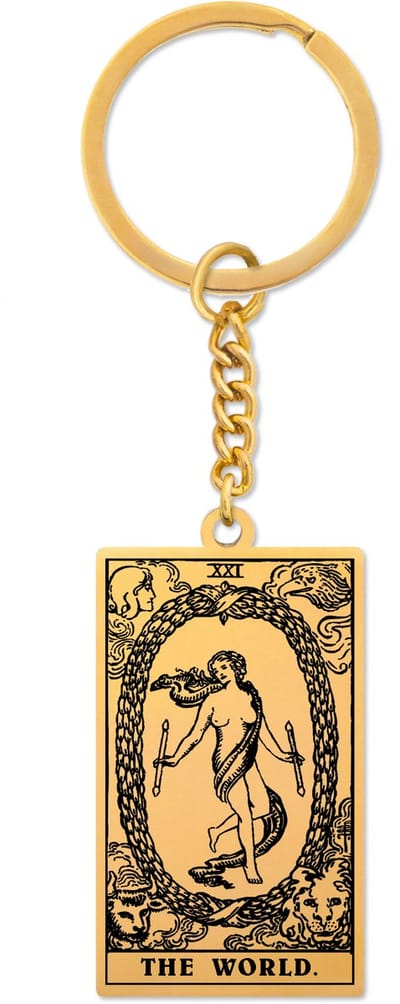 Tarot Sleutelhanger XXI: De Wereld / The World - Goudkleurig Stainless Steel - Grote Arcana uit Rider-Waite Geïnspireerd - Pax Amare