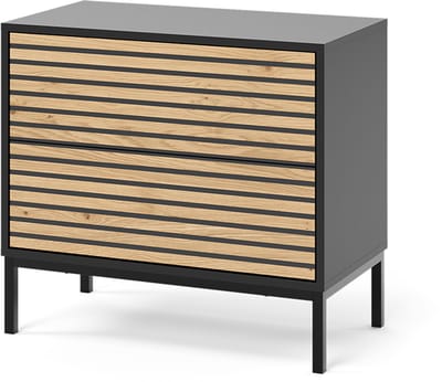 Vicco Eliza Nachtkastje – 66 x 60 cm met 2 laden Eik goud/antraciet