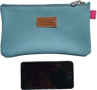 Toetie & Zo - Handgemaakte Etui - Leer - Aguablauw - Blauw - Groen - Telefoontas - Makeuptas - Pennenetui - Medicijnhoesje - Leder