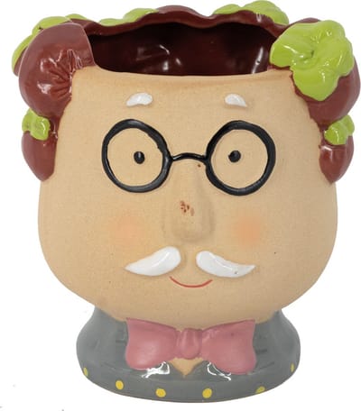 HomeBound by KY | Aardewerk vaas man met snor | 13,6x12,4x14,6cm | bloemenvaas keramiek mens