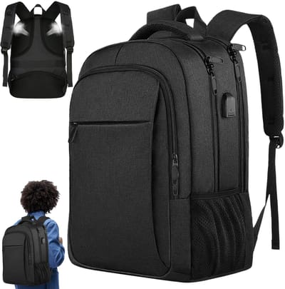 OKWISH Laptoptassen - 18 Inch Laptop Rugzak, Multi-functionele Rugzak met USB Poort, Reisrugzak, Zwart, Oxfordstof