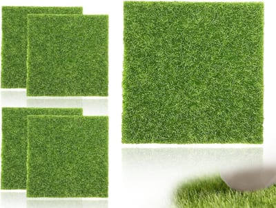 Thijox - 4 Stuks Kunstgras 15 x 15 cm - Miniatuur Decoratie Tapijt, Tuin Versiering, Mos voor DIY Mini-Tuinen en Ornamenten - Groen voor Feest en Crea